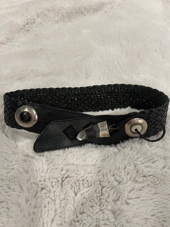 Black Braided Leather Women\'s Belt with Silver and stone Accents